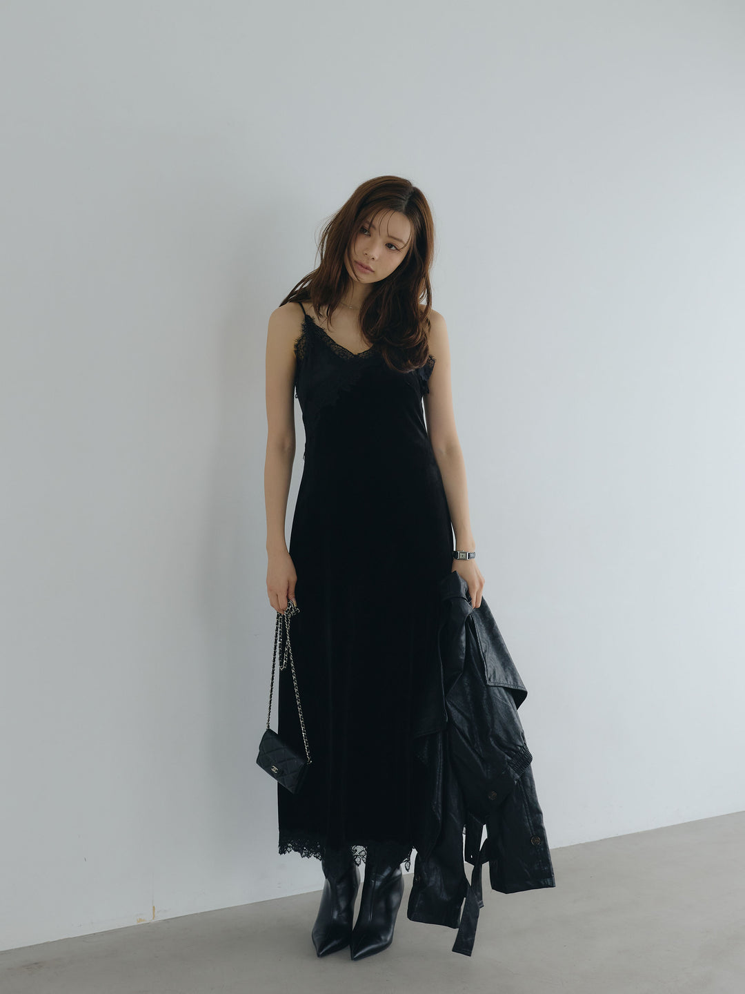【Luxe series】レーストリムベロアAラインキャミワンピース