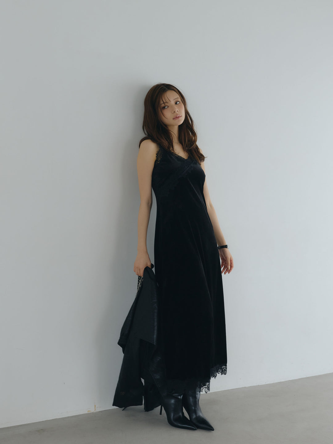 【Luxe series】レーストリムベロアAラインキャミワンピース