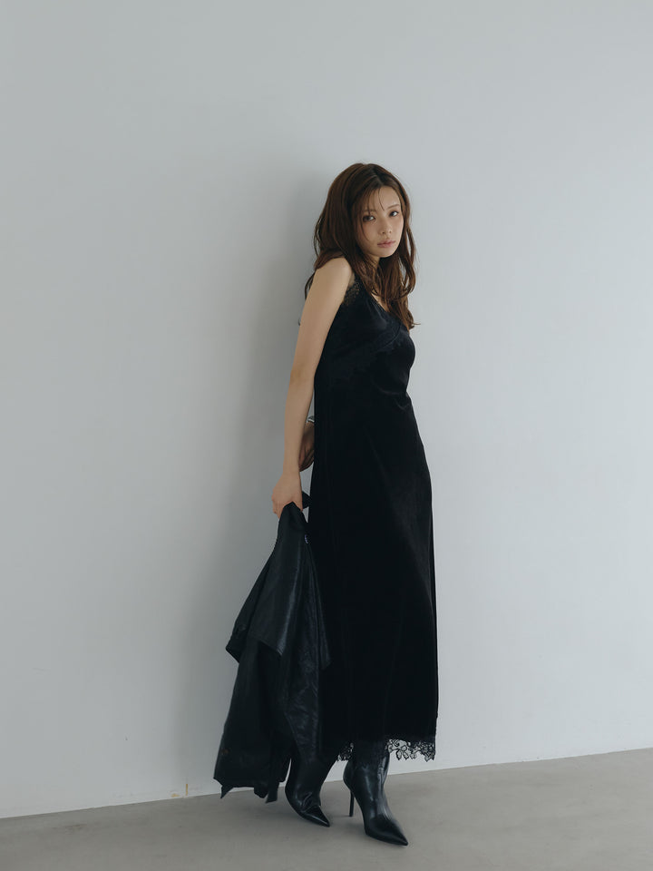 【Luxe series】レーストリムベロアAラインキャミワンピース