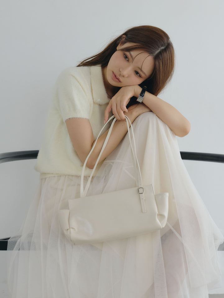 ソフトシャギー半袖ニットポロトップス