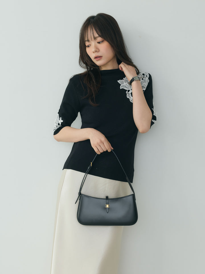【SET】レースディテールハーフスリーブトップス+ナローAラインサテンスカート(2set)