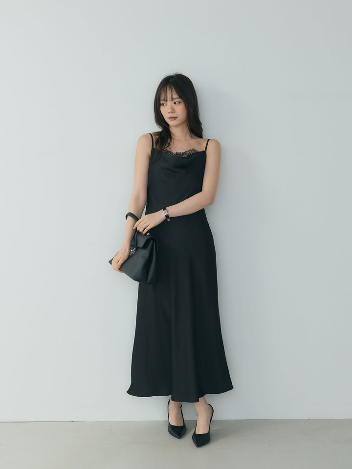 レースドッキングドレープサテンワンピース