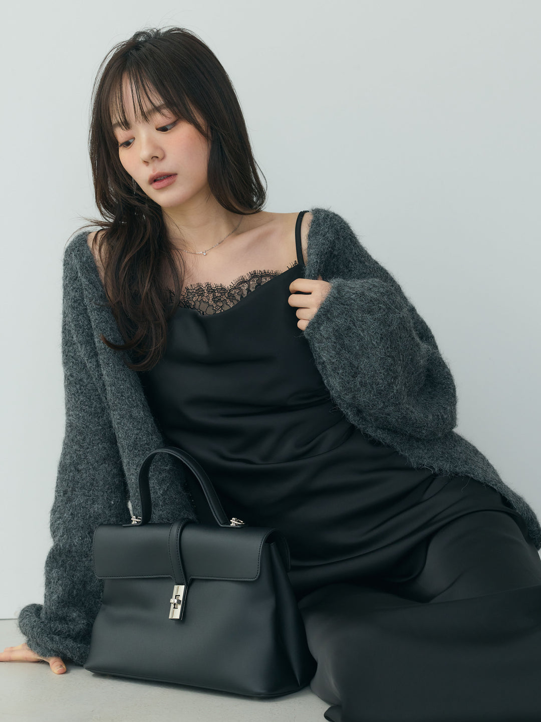 ウール混オーバーニットカーディガン