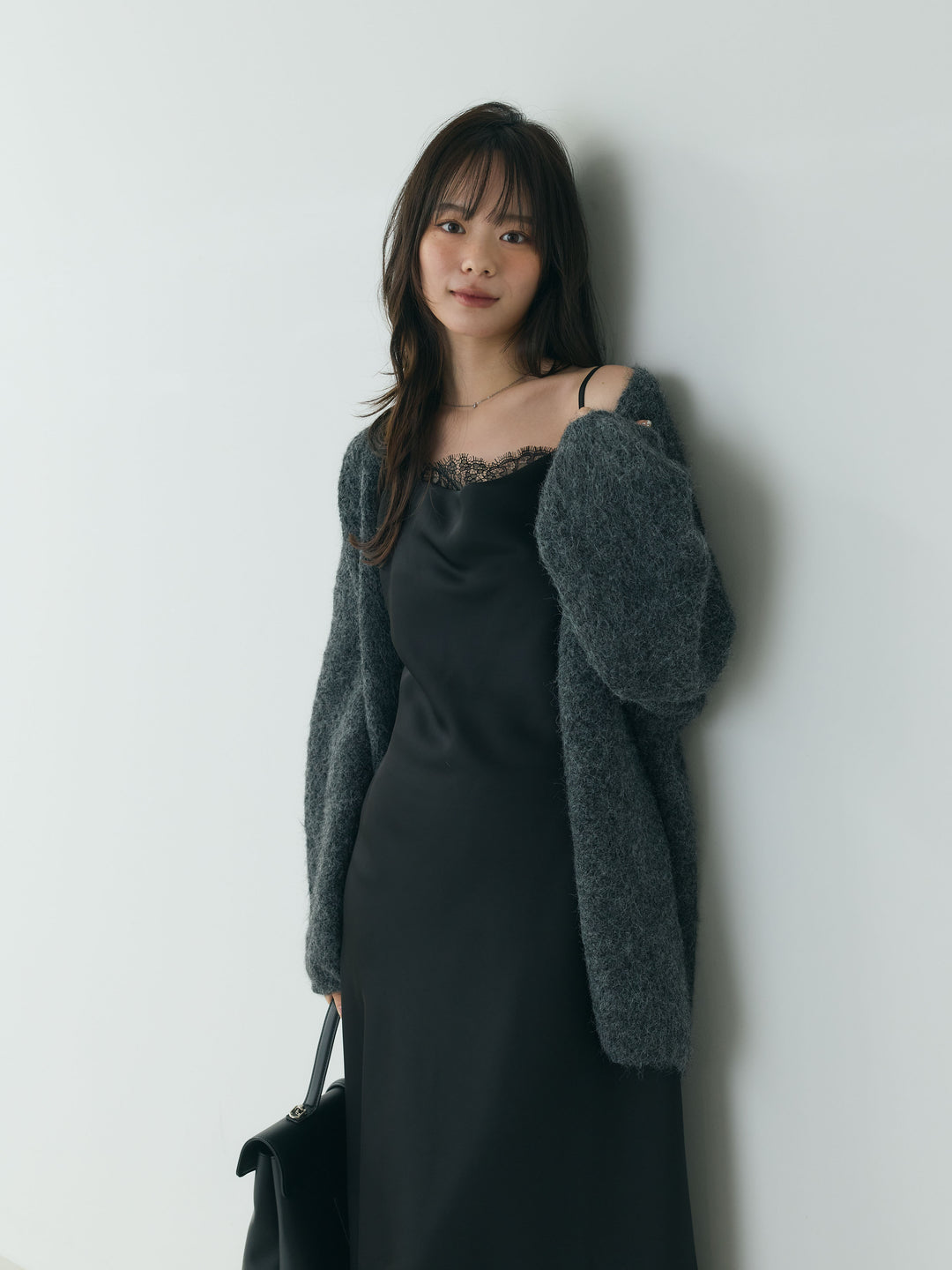 レースドッキングドレープサテンワンピース