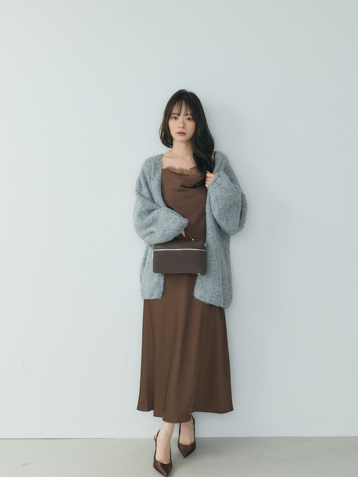 レースドッキングドレープサテンワンピース