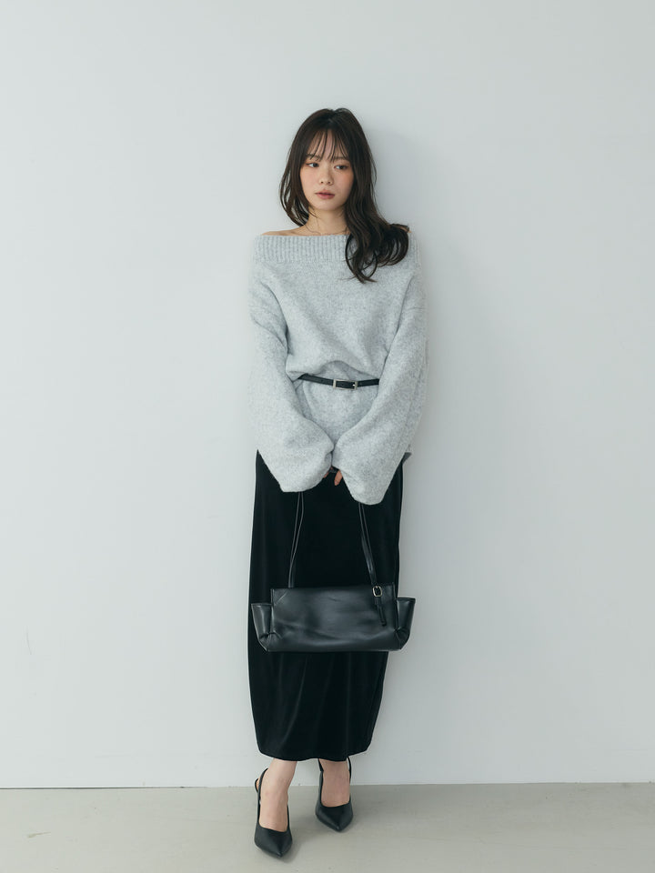 【Essential】Loose silhouette off shoulder knit tops