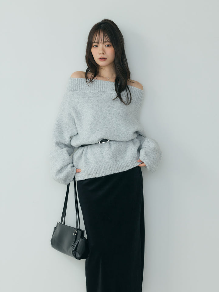 【Essential】Loose silhouette off shoulder knit tops