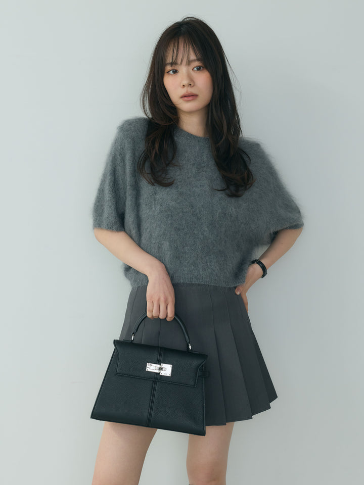 【SET】ピュアウール半袖ニットトップス+ベーシックプリーツミニスカート(2set)