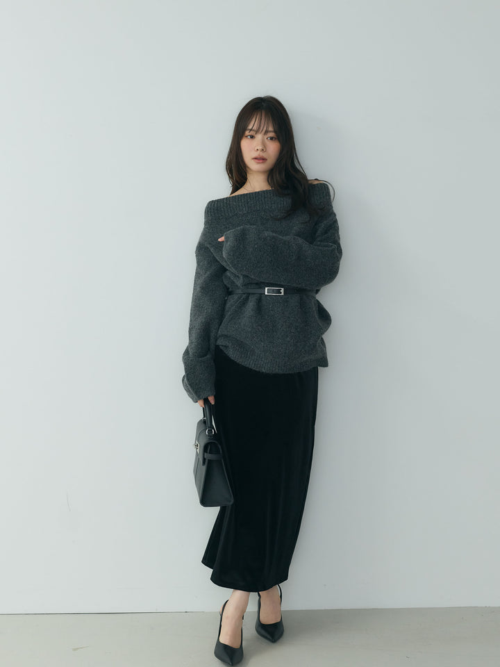 【Essential】Loose silhouette off shoulder knit tops