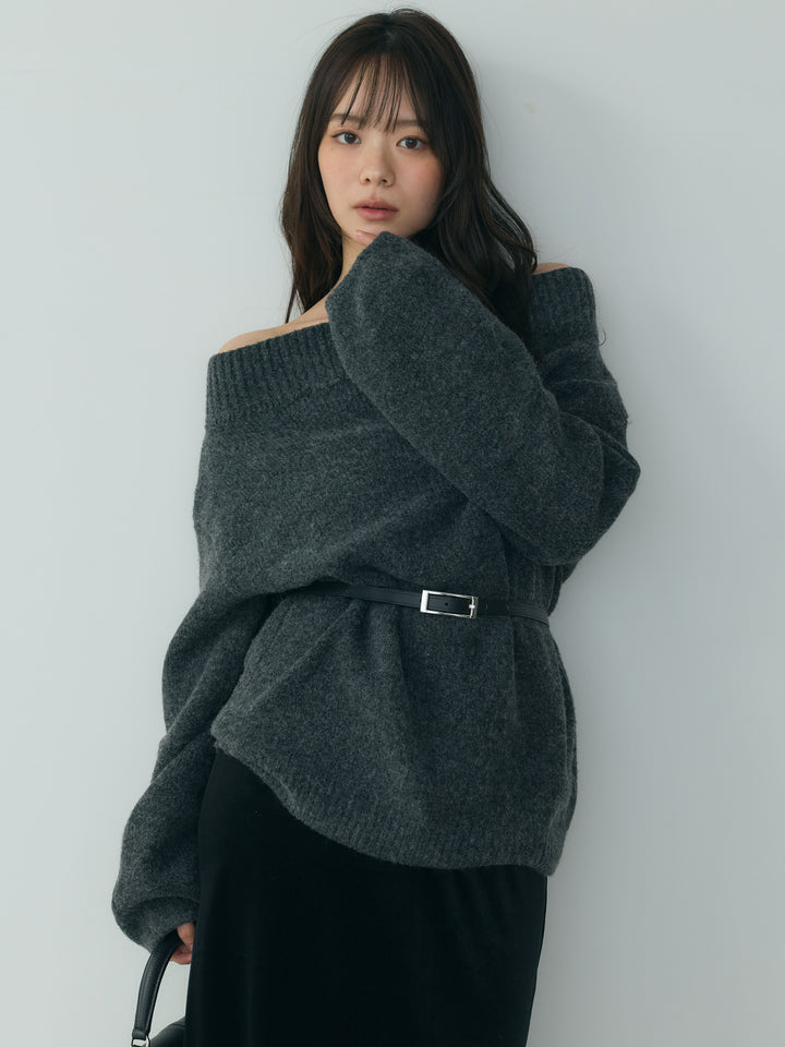 【Essential】Loose silhouette off shoulder knit tops