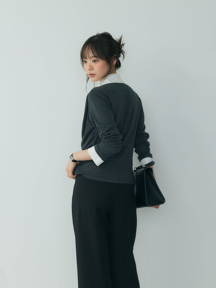 【SET】シャツドッキングドレープカットソー+センタープレスベーシックストレートパンツ(2set)