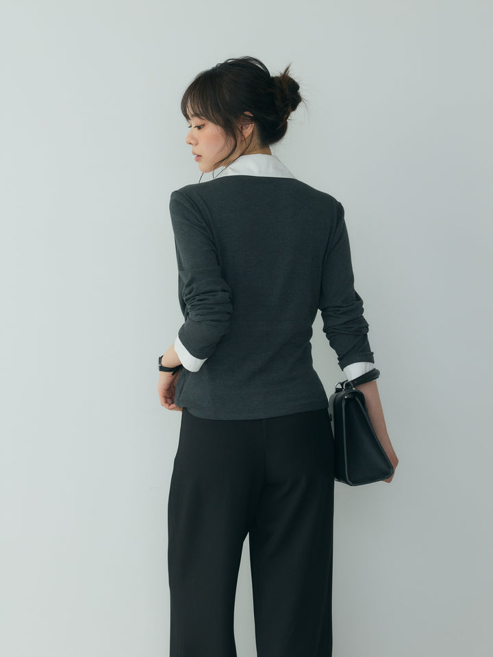 【SET】シャツドッキングドレープカットソー+センタープレスベーシックストレートパンツ(2set)