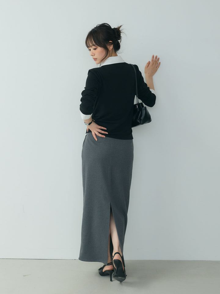 【SET】シャツドッキングドレープカットソー+【Essential】Authentic wool like pencil skirt(2set)