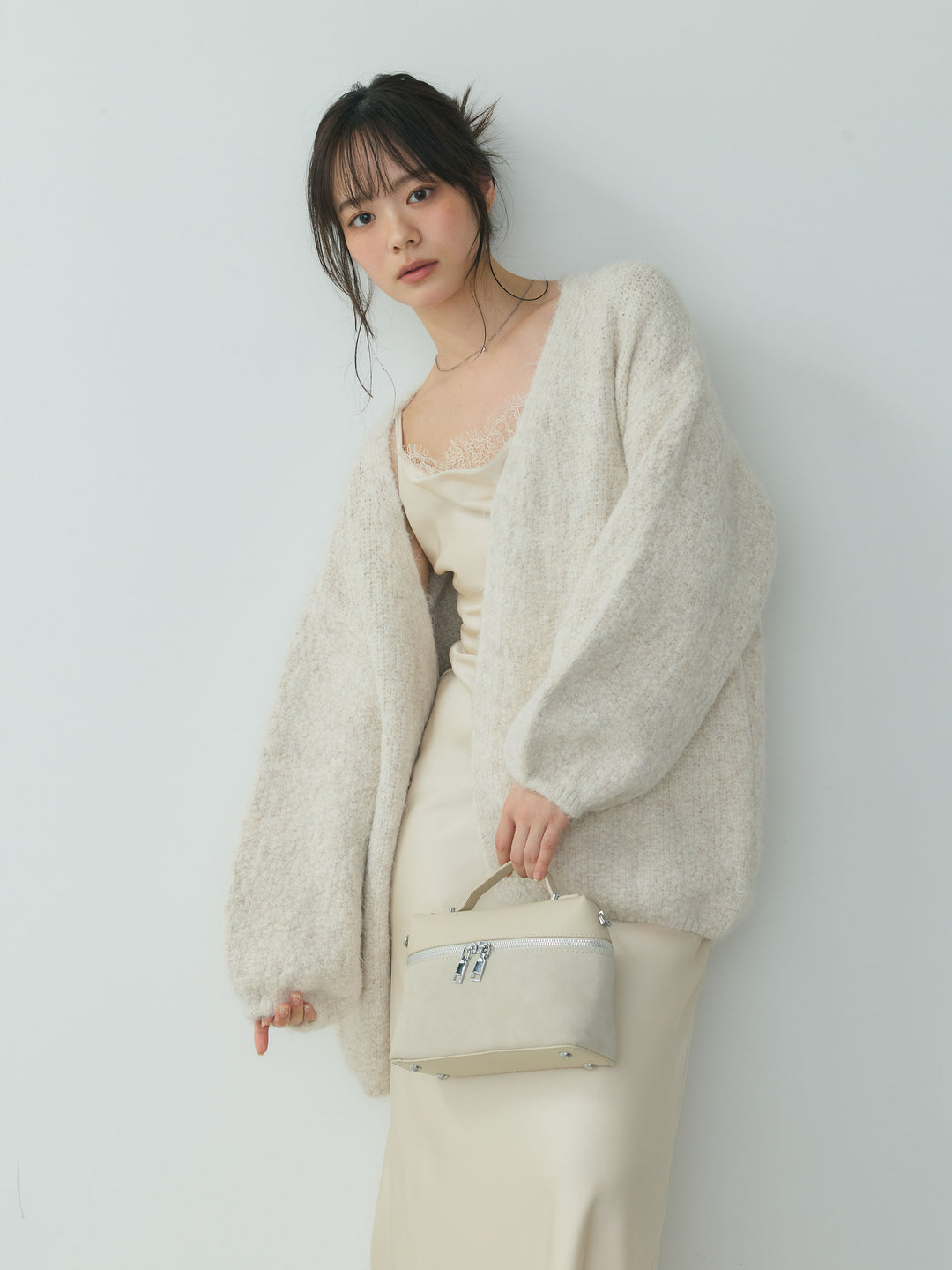 レースドッキングドレープサテンワンピース