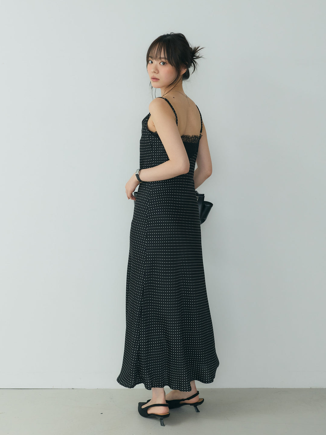 【SET】2wayビッグカラーダブルボタンレザーブルゾン+ドットパターンレースドッキングドレープサテンワンピース(2set)