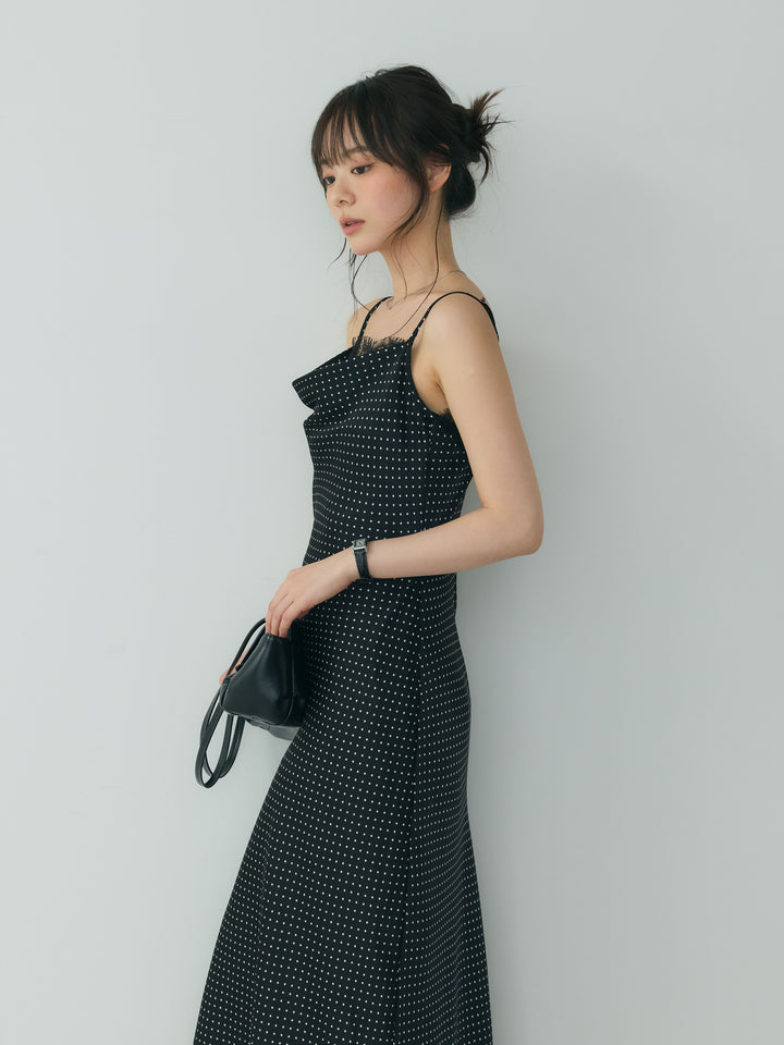 【SET】2wayビッグカラーダブルボタンレザーブルゾン+ドットパターンレースドッキングドレープサテンワンピース(2set)