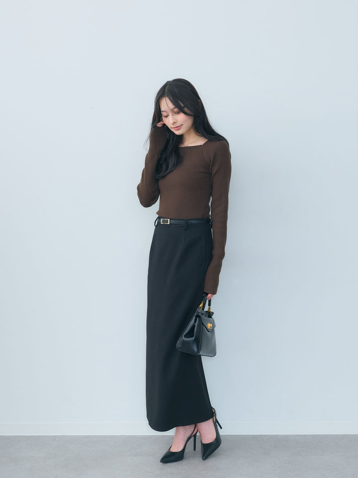 【SET】スクエアネックリブニットトップス+【Essential】Authentic wool like pencil skirt(2set)
