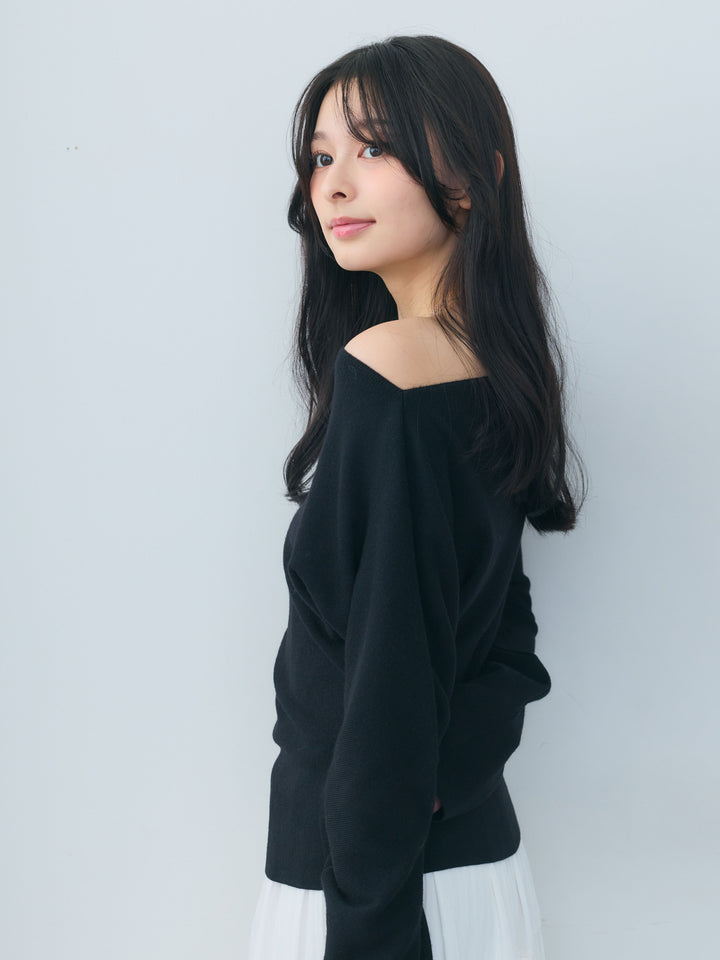 【SET】ワンショルソフトタッチニットトップス+【Essential】Soft sheen tiered flare skirt(2set)