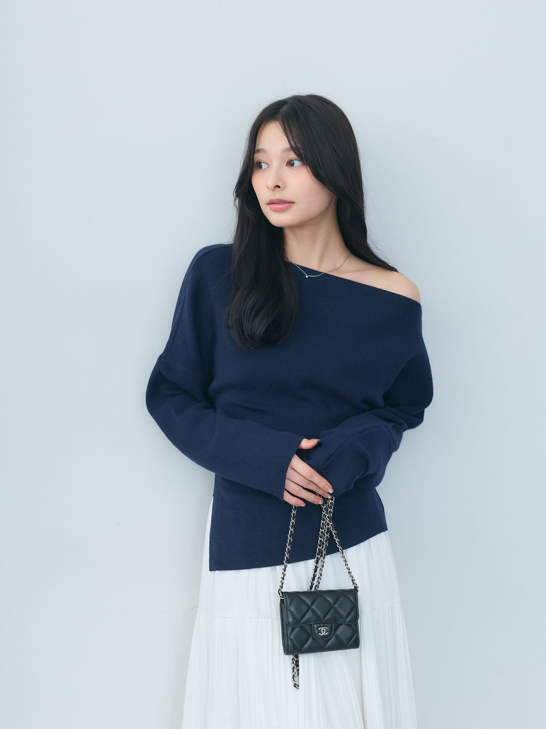 【SET】ワンショルソフトタッチニットトップス+【Essential】Soft sheen tiered flare skirt(2set)
