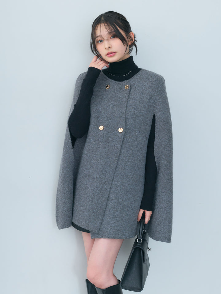 ニュアンスゴールドボタンニットケープコート