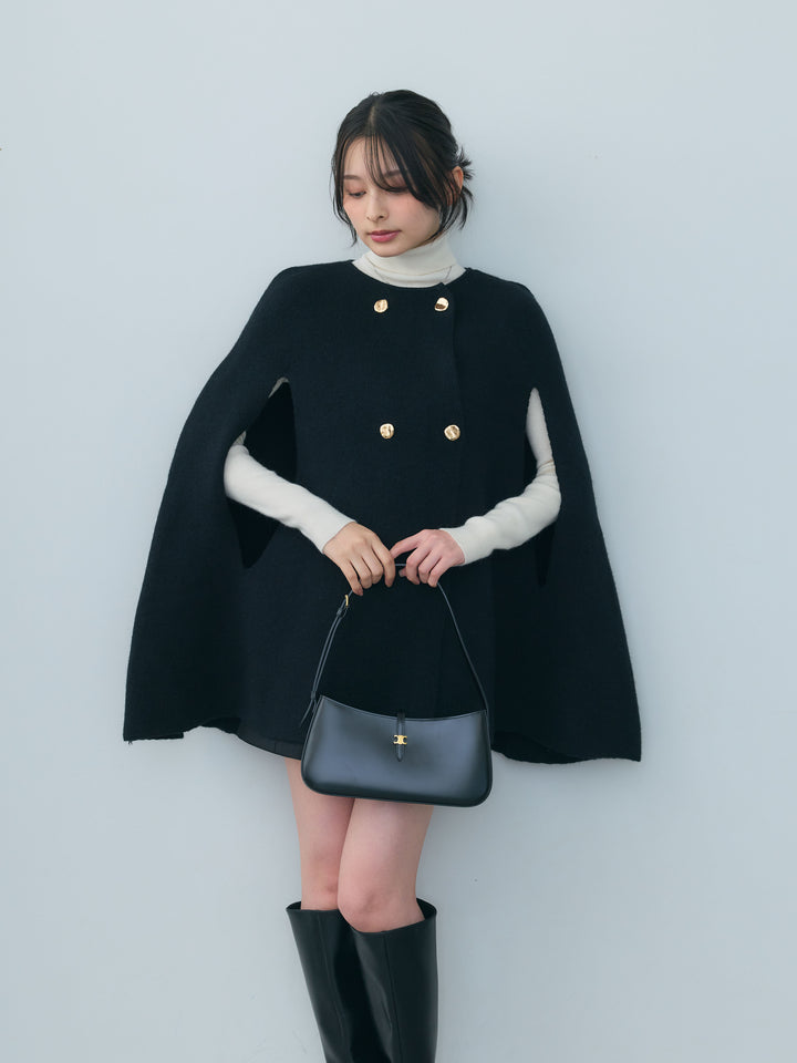 ニュアンスゴールドボタンニットケープコート