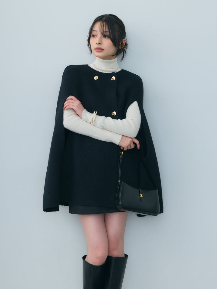 ニュアンスゴールドボタンニットケープコート