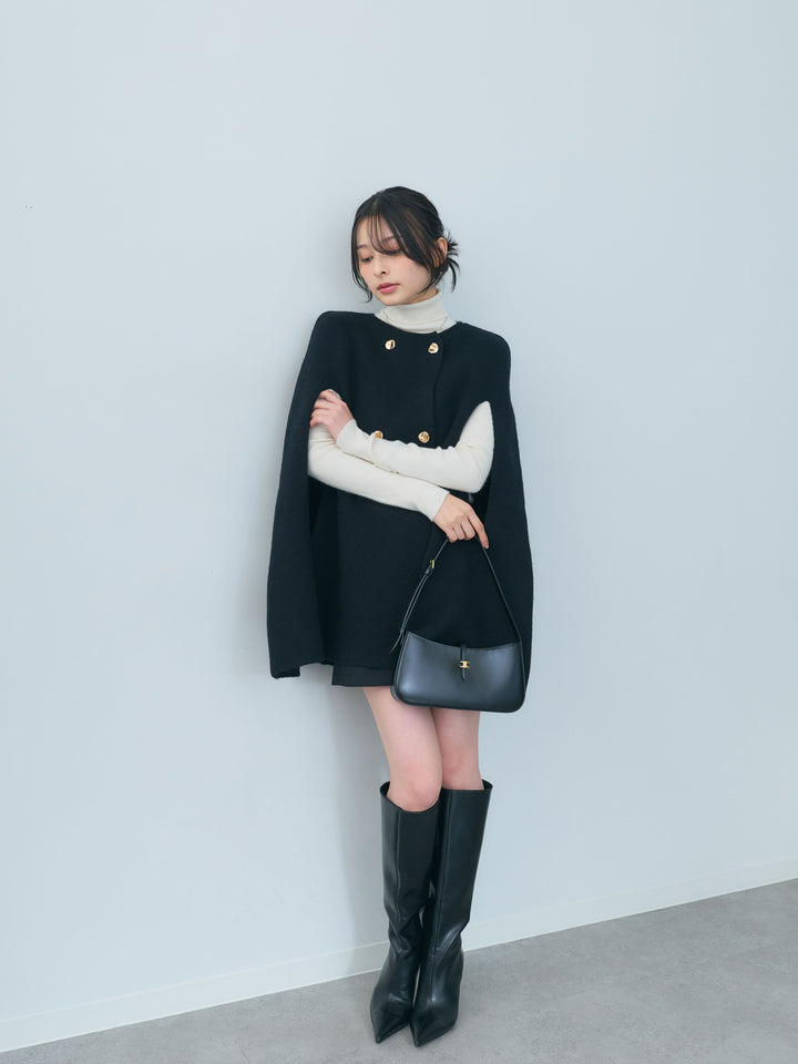 ニュアンスゴールドボタンニットケープコート
