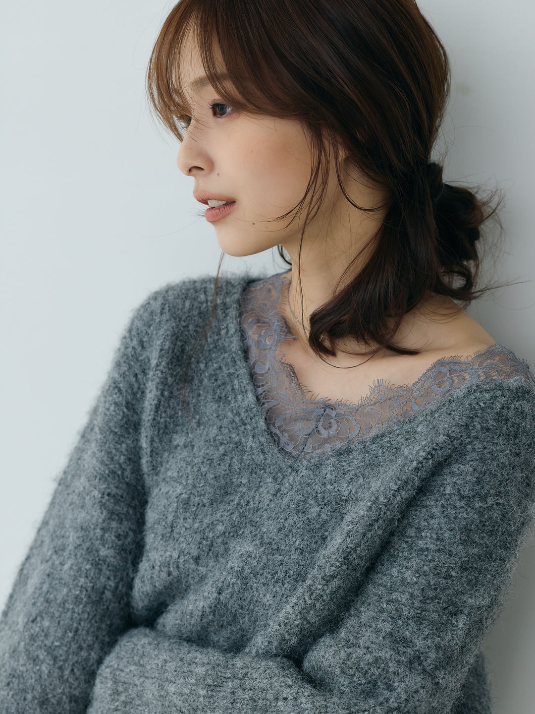 【Essential】Lace design knit tops & Lace design knit skirt SET UP