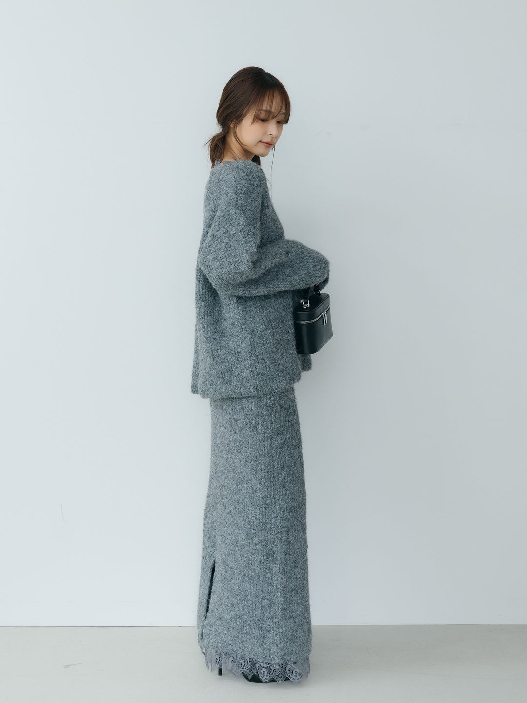 【Essential】Lace design knit tops & Lace design knit skirt SET UP