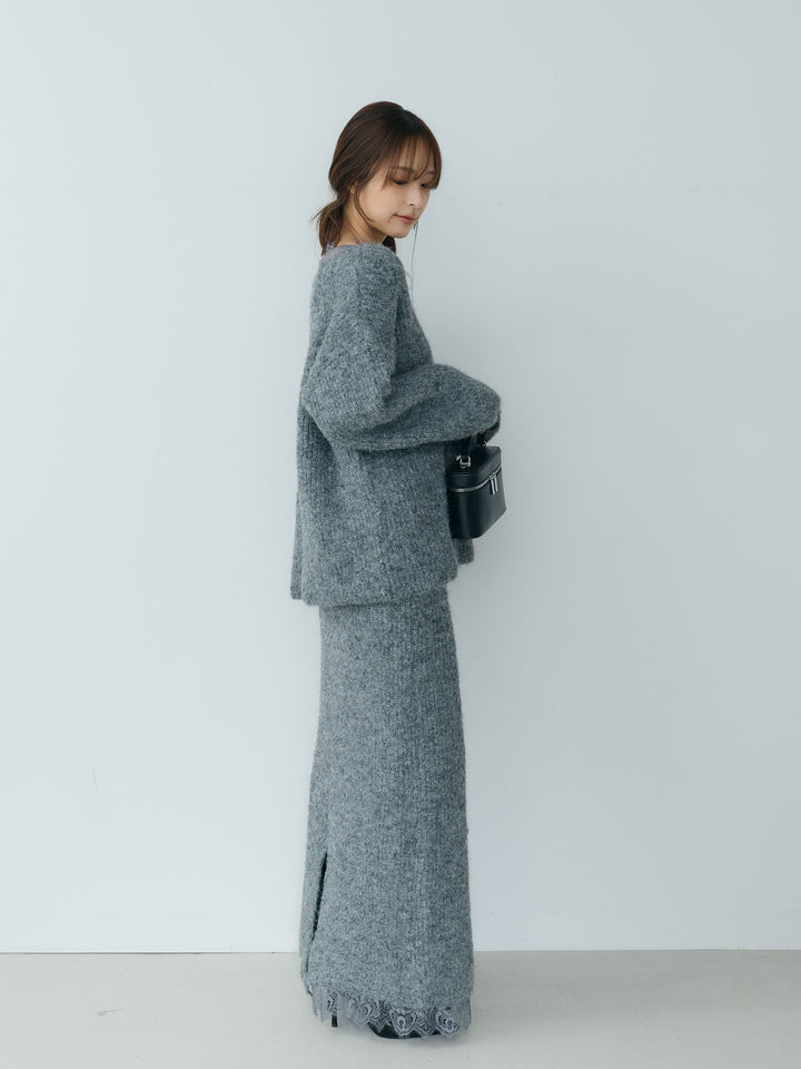 【Essential】Lace design knit tops & Lace design knit skirt SET UP