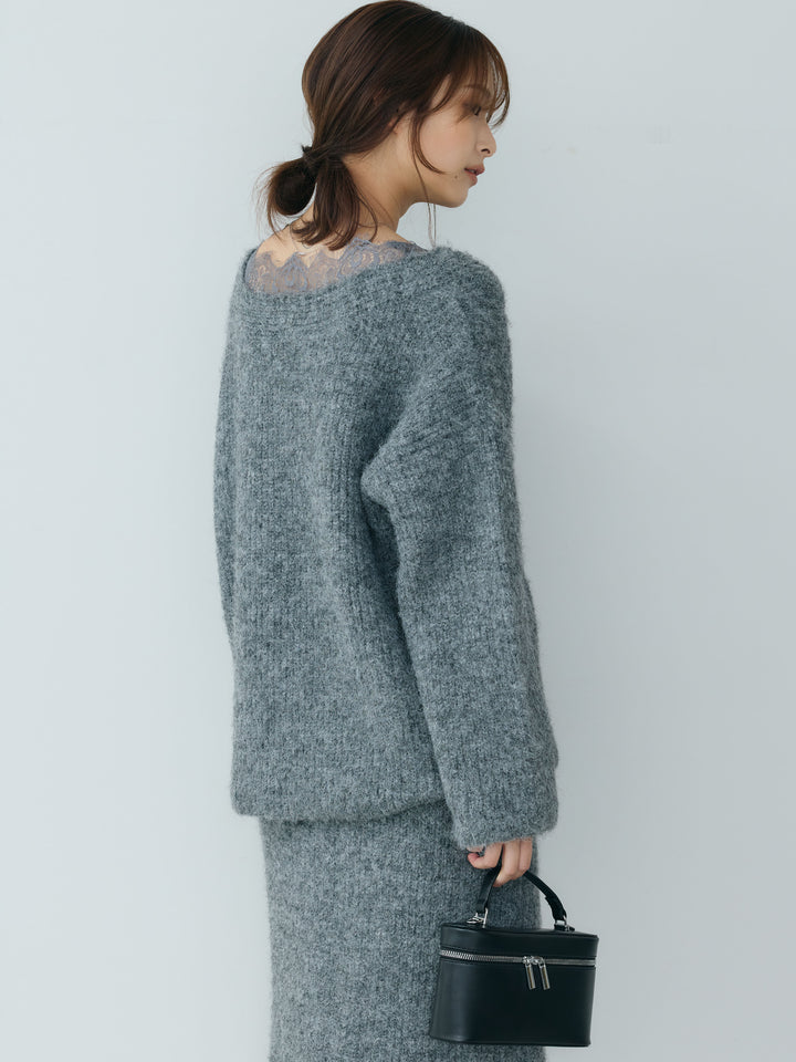 【Essential】Lace design knit tops & Lace design knit skirt SET UP