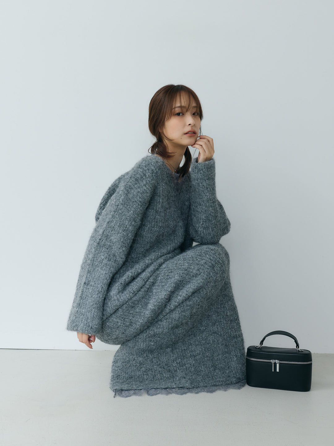 【Essential】Lace design knit tops & Lace design knit skirt SET UP