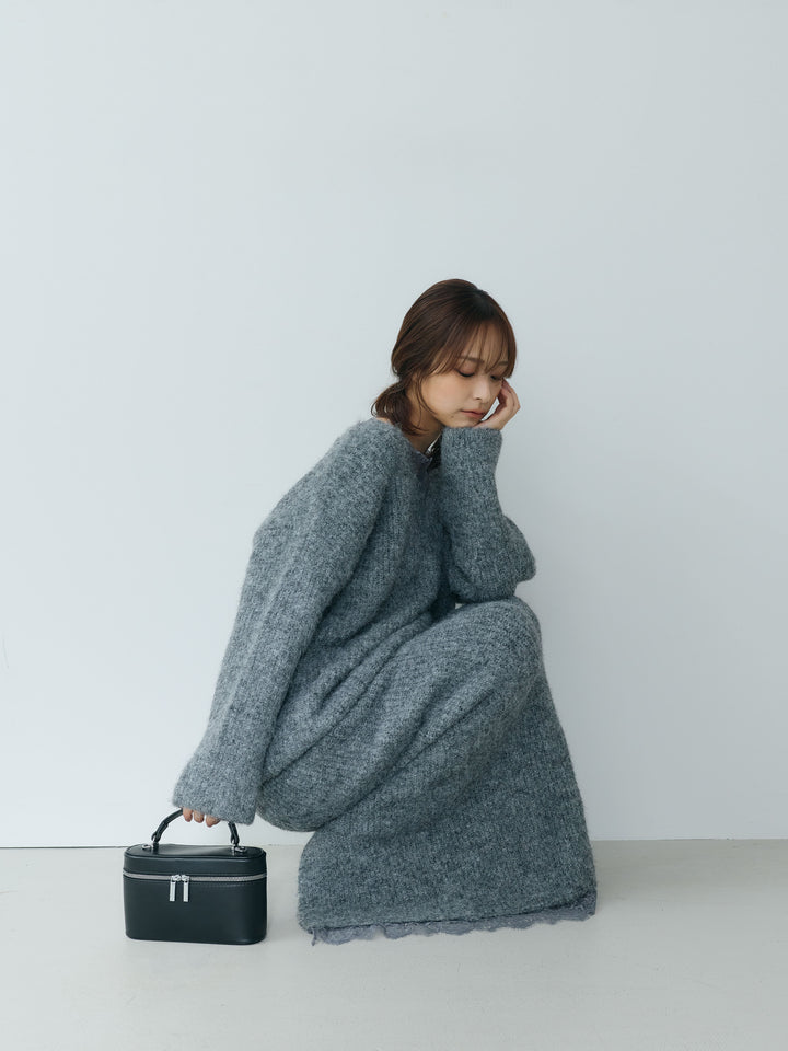 【Essential】Lace design knit tops & Lace design knit skirt SET UP