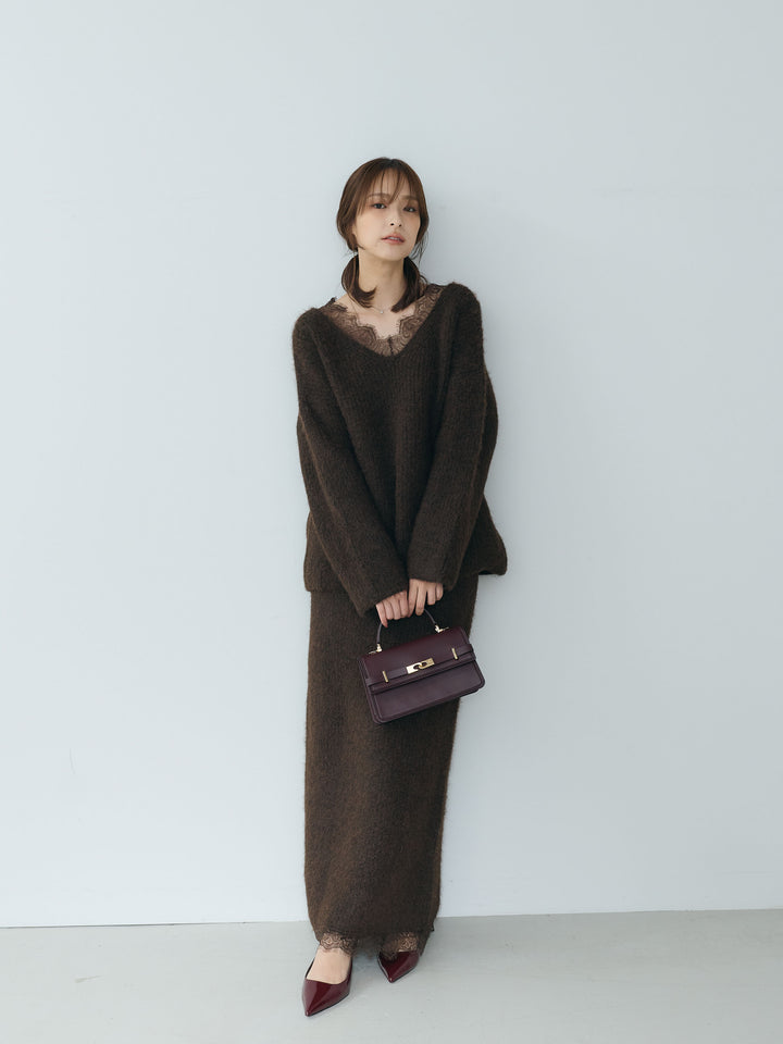 【Essential】Lace design knit tops & Lace design knit skirt SET UP