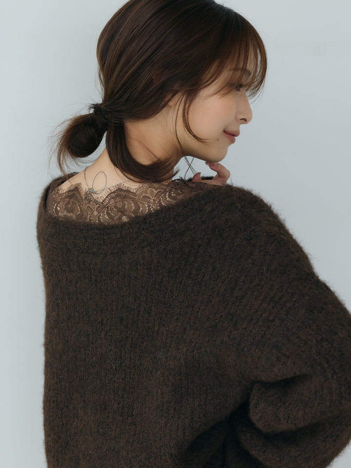 【Essential】Lace design knit tops & Lace design knit skirt SET UP