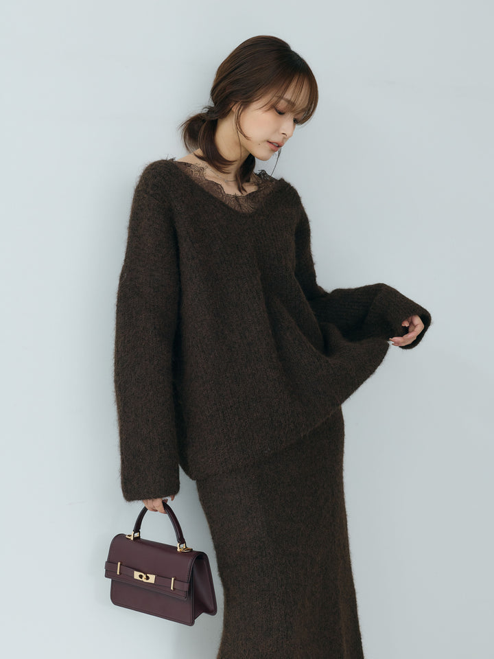 【Essential】Lace design knit tops & Lace design knit skirt SET UP