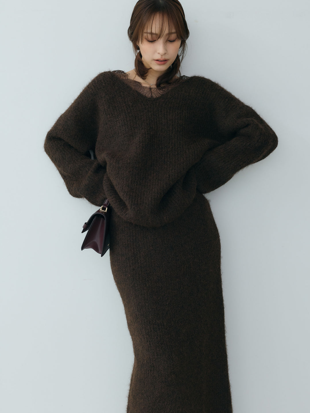 【Essential】Lace design knit tops & Lace design knit skirt SET UP