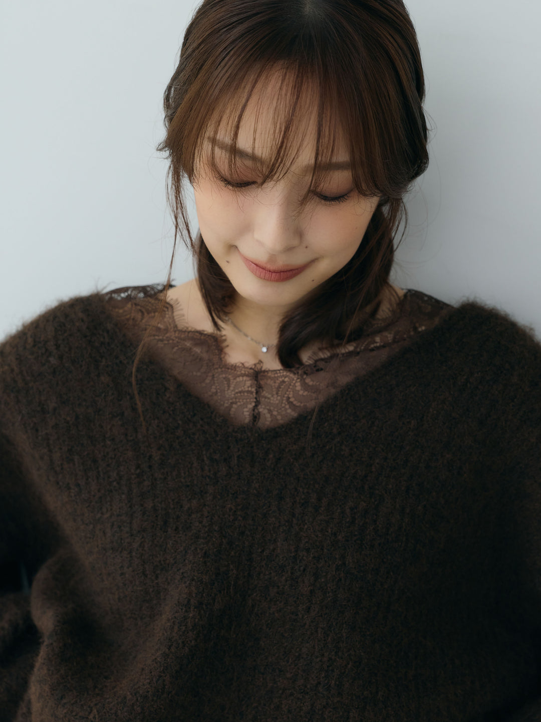 【Essential】Lace design knit tops & Lace design knit skirt SET UP