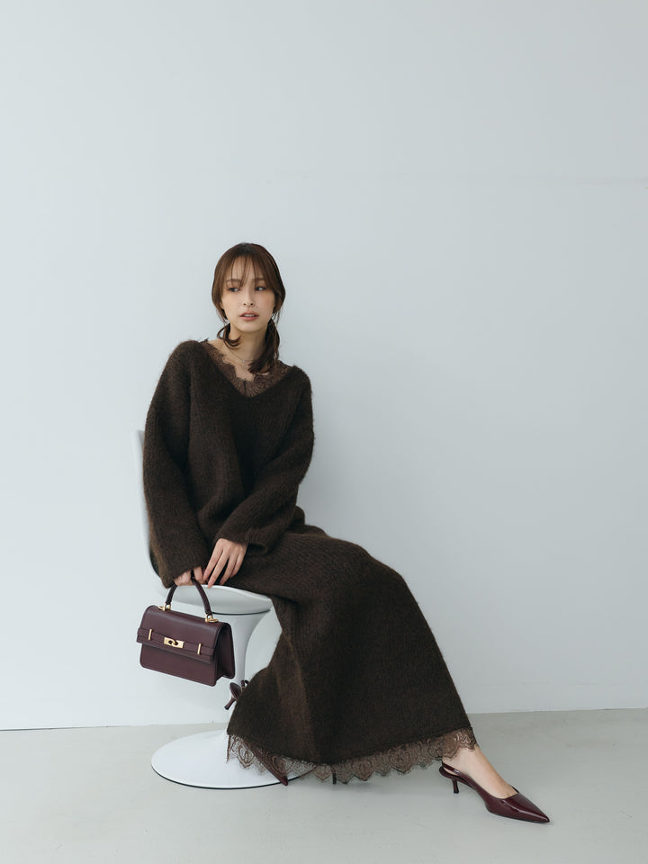 【Essential】Lace design knit tops & Lace design knit skirt SET UP