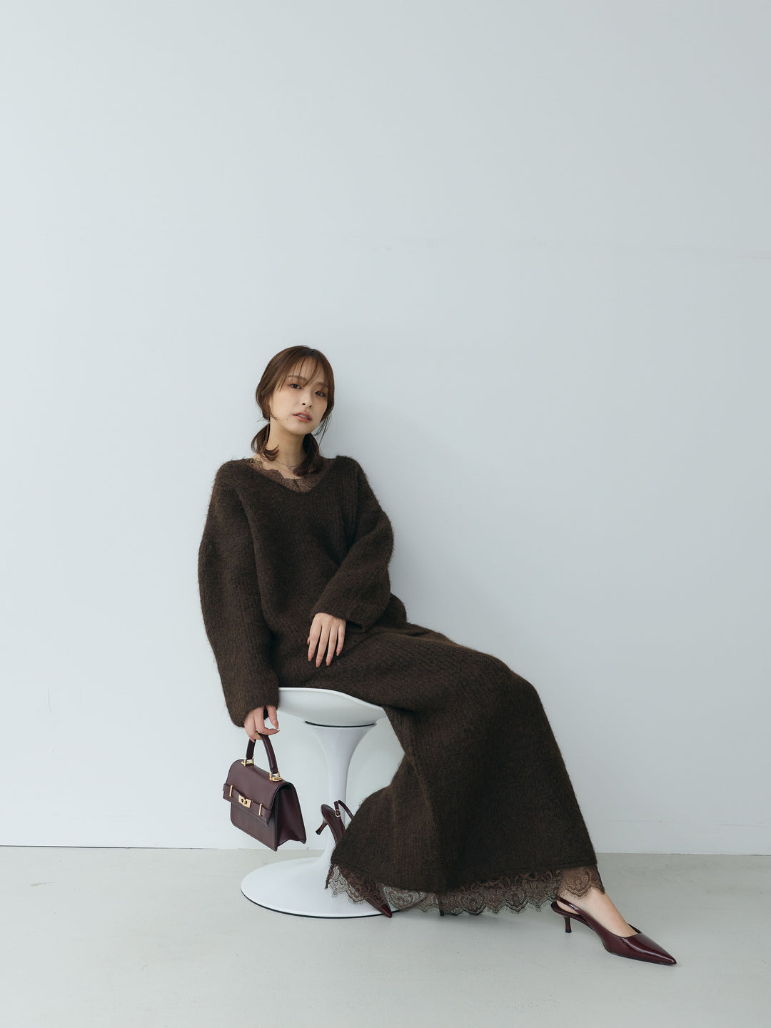 【Essential】Lace design knit tops & Lace design knit skirt SET UP