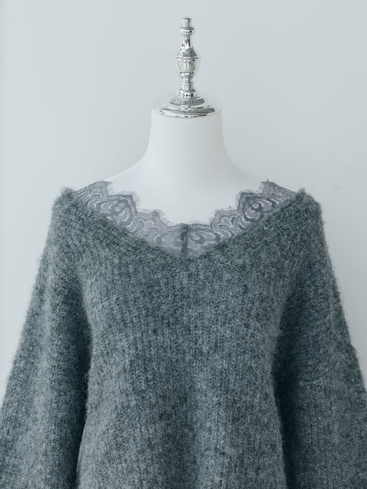 【Essential】Lace design knit tops & Lace design knit skirt SET UP