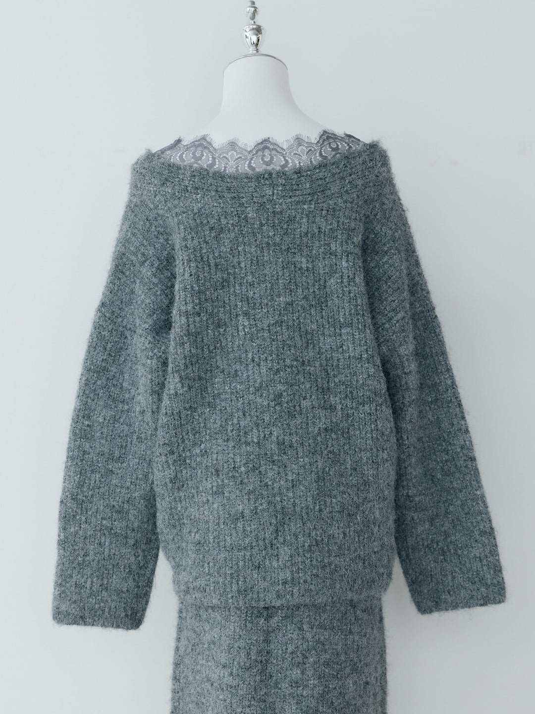 【Essential】Lace design knit tops & Lace design knit skirt SET UP