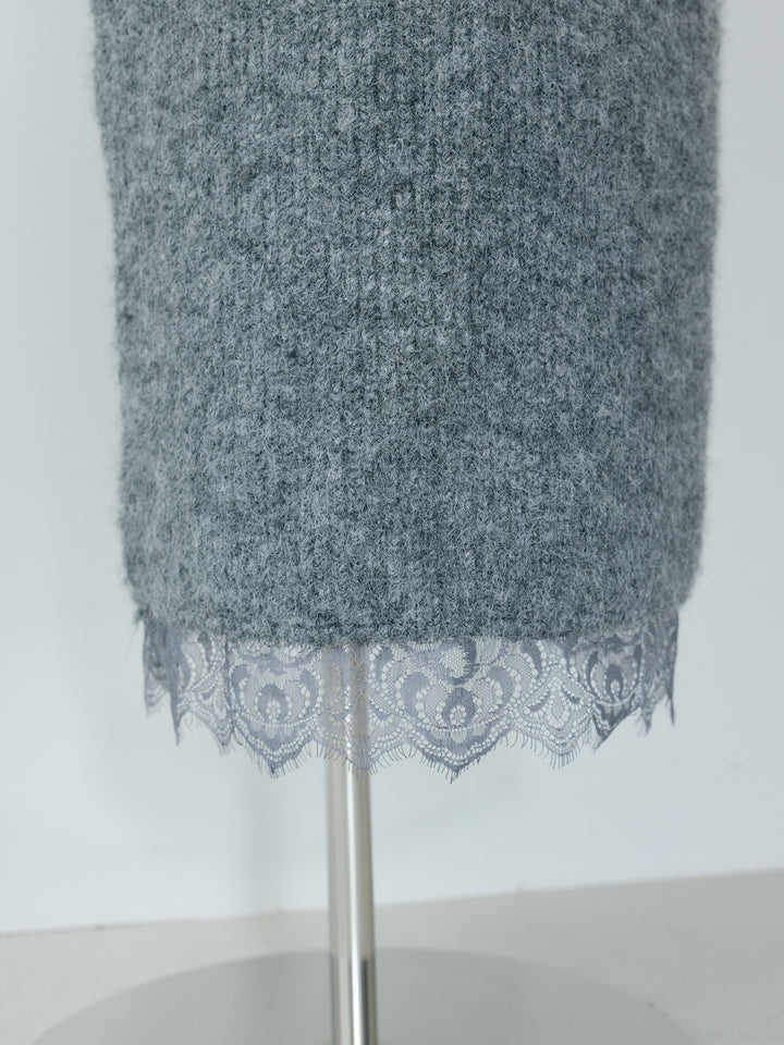 【Essential】Lace design knit tops & Lace design knit skirt SET UP