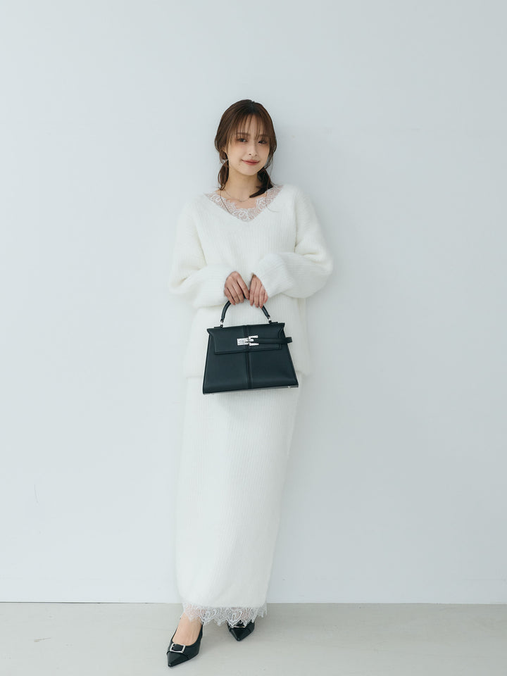【Essential】Lace design knit tops & Lace design knit skirt SET UP