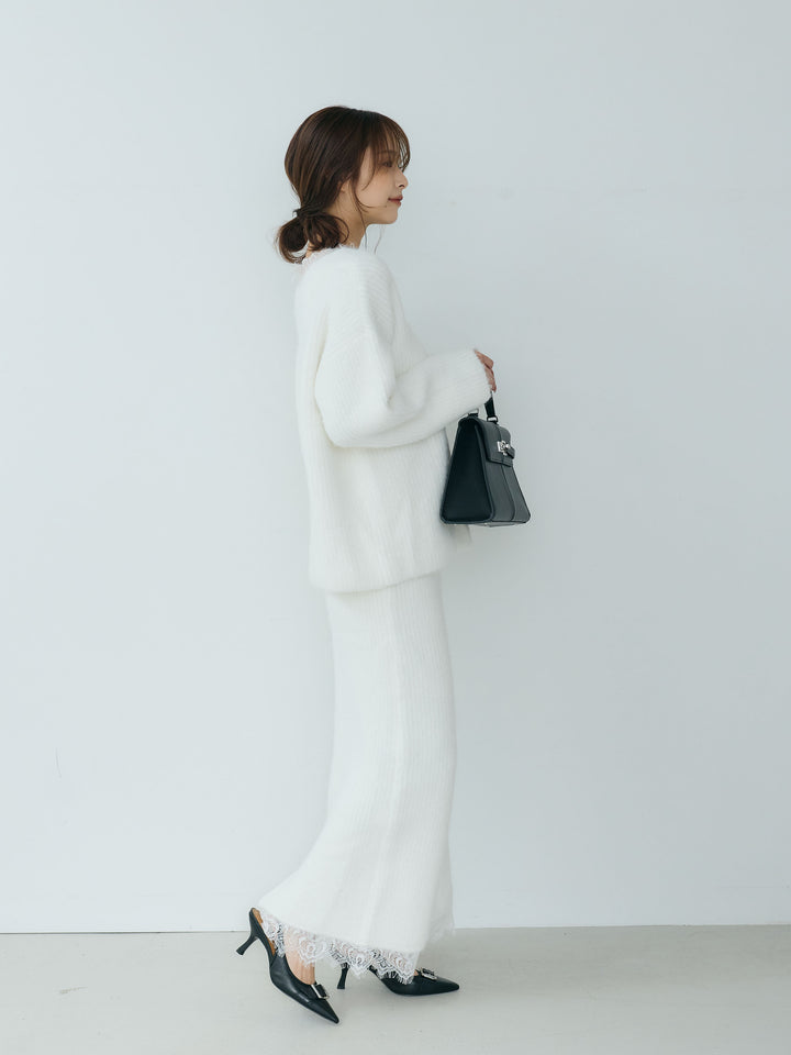 【Essential】Lace design knit tops & Lace design knit skirt SET UP