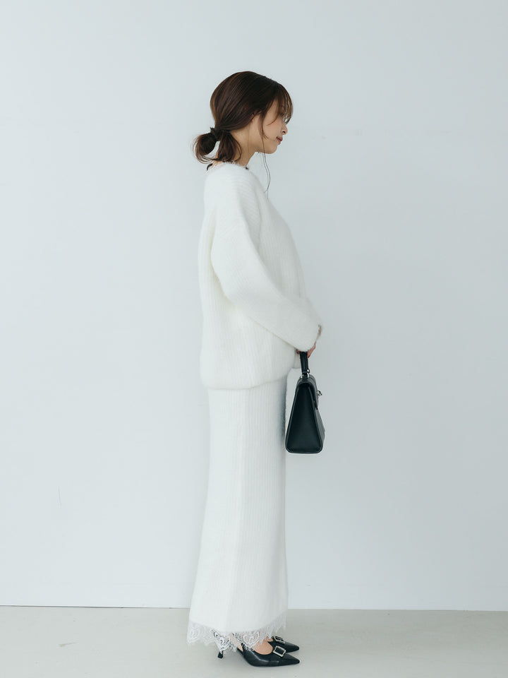 【Essential】Lace design knit tops & Lace design knit skirt SET UP
