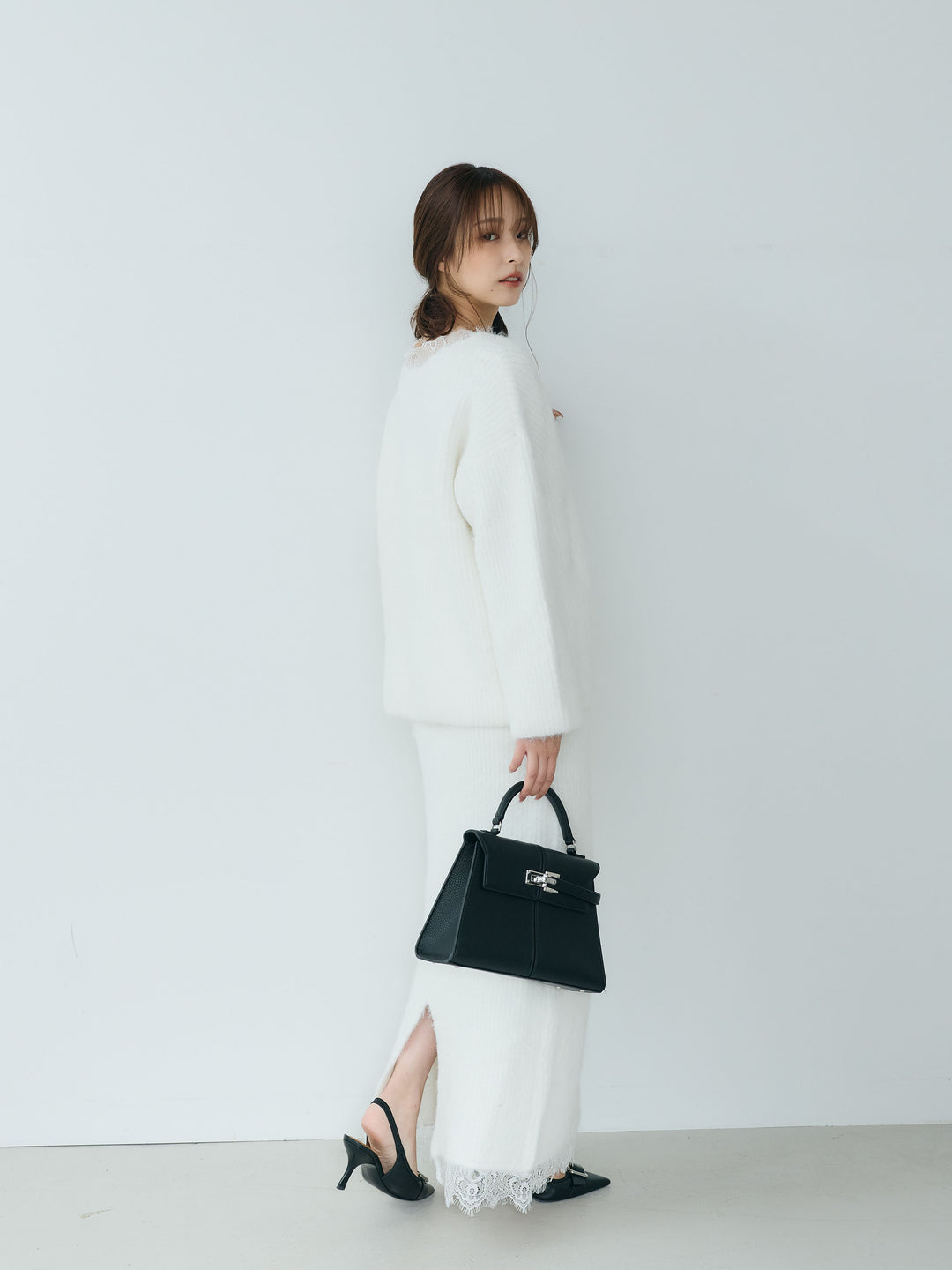 【Essential】Lace design knit tops & Lace design knit skirt SET UP