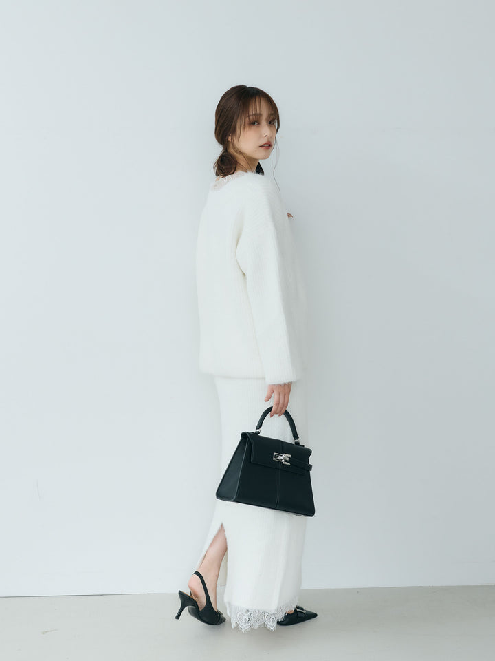 【Essential】Lace design knit tops & Lace design knit skirt SET UP
