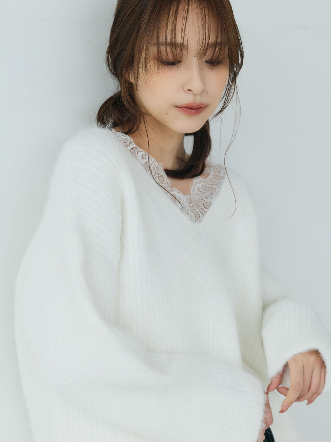 【Essential】Lace design knit tops & Lace design knit skirt SET UP