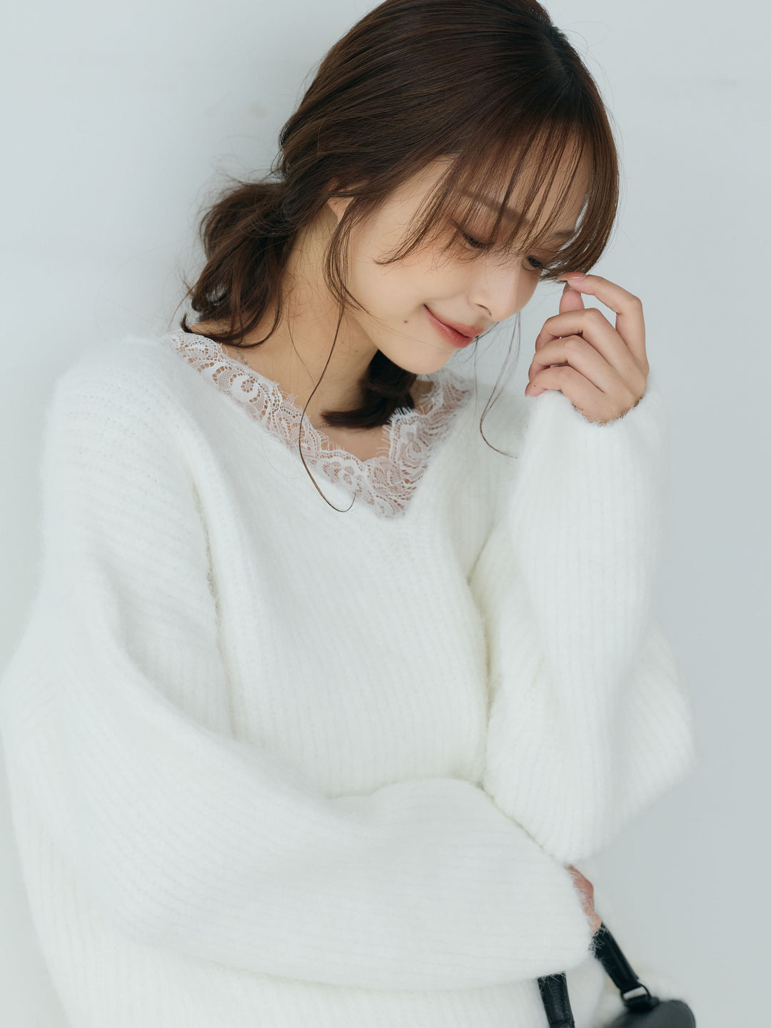 【Essential】Lace design knit tops & Lace design knit skirt SET UP